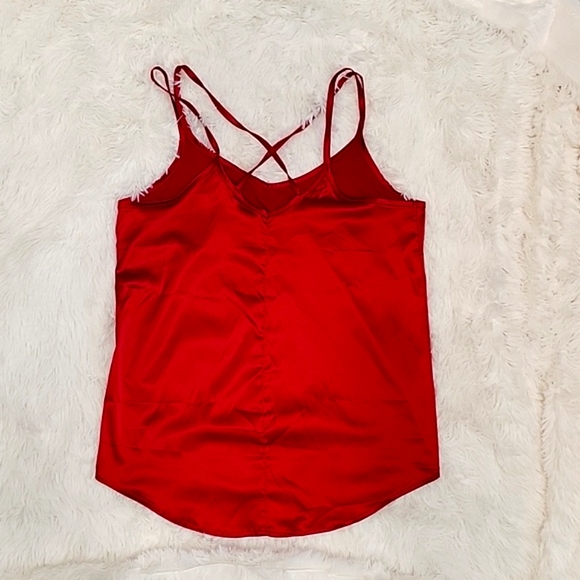 New luluaroe Daniella Cross Back Camisole silky Tank Solid Red Flowy blouse - Picture 3 of 7